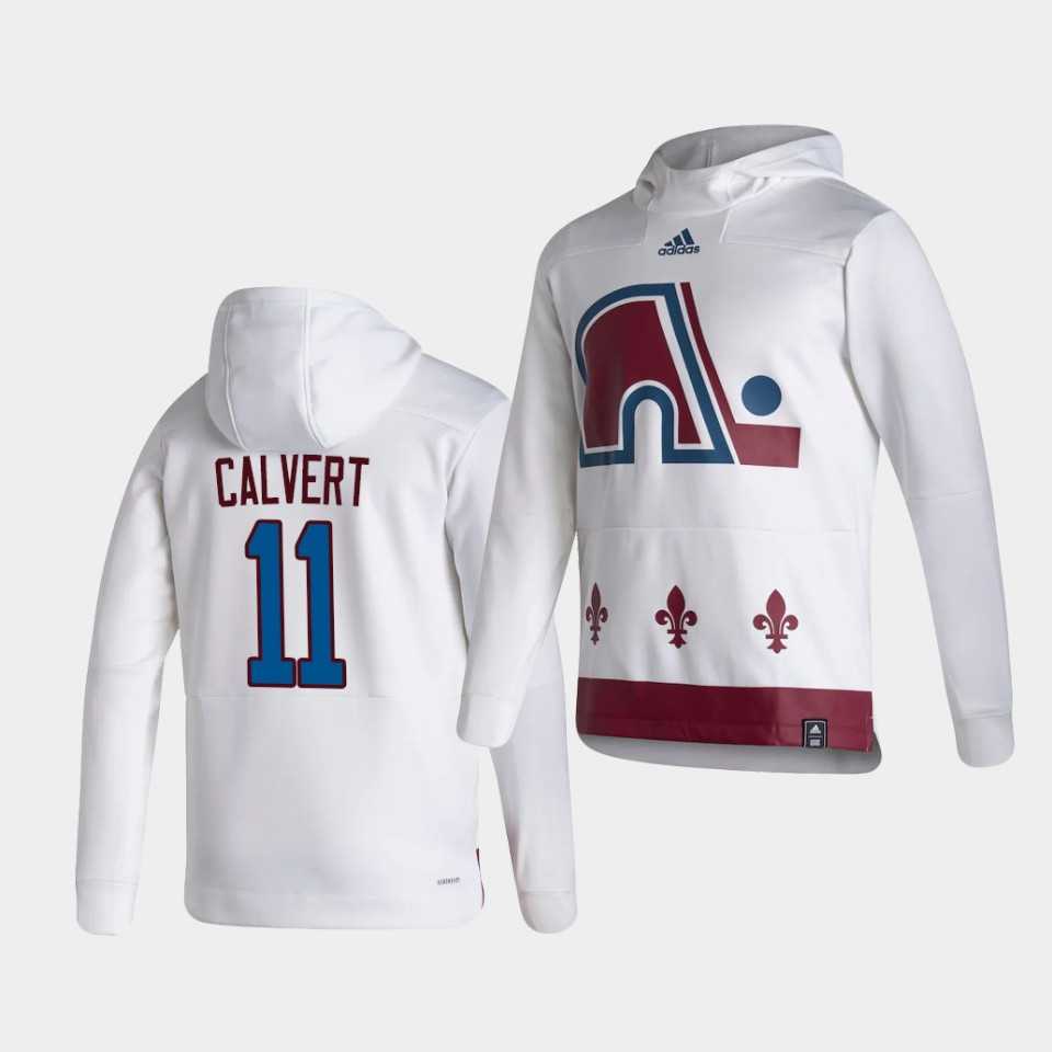 Men Colorado Avalanche 11 Calvert White NHL 2021 Adidas Pullover Hoodie Jersey